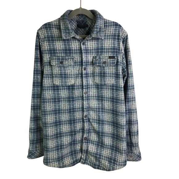 O'neill Casual Button Down Flannel Shirt Boys Sz L Slate Blue Snap Button Plaid